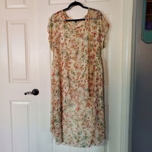 Cha Cha Vente Hi-Lo Tunic Floral Golden Shimmery Pullover Beachy Cover-Up Sz 1X